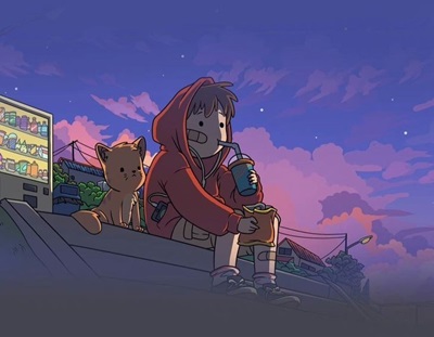 Cartoon picture of a boy and his dog.